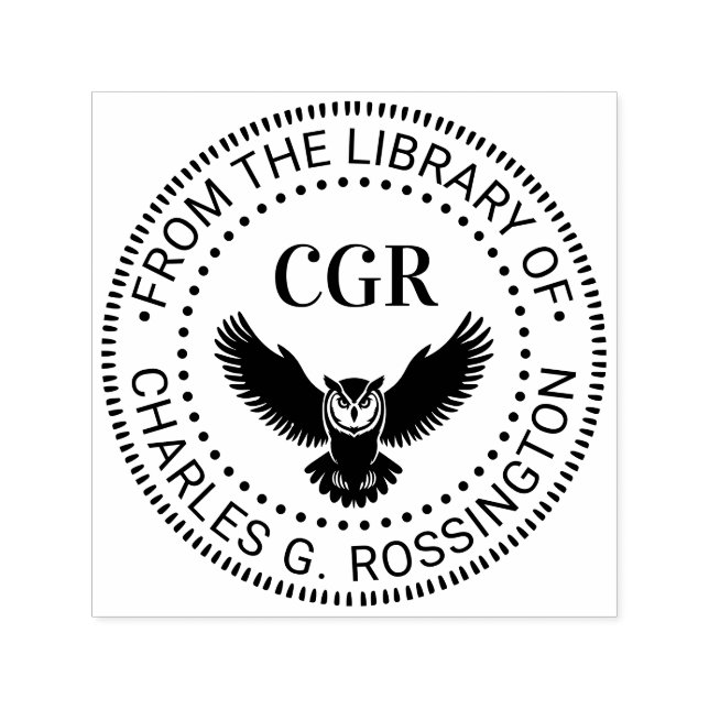 Tampon Auto-encreur Owl in Flight Front View Library Book Name (Design)