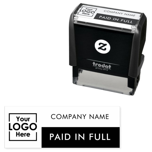 Tampon Auto-encreur Paid in Full Business Logo Modern Script (En situation)