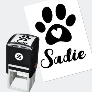 Tampon Auto-encreur Paw Chien avec Coeur et Nom personnalisé Signature