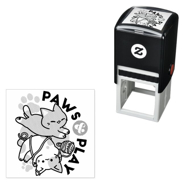 Tampon Auto-encreur Paws and Play – Adorable Cat Illustration (En situation)