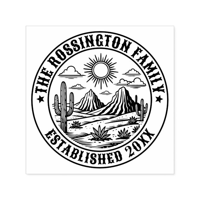 Tampon Auto-encreur Paysage de Cactus du désert #2S Nom de famille Dat (Design)