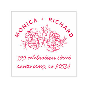 Tampon Auto-encreur Peonies à main Noms et adresse manuscrite