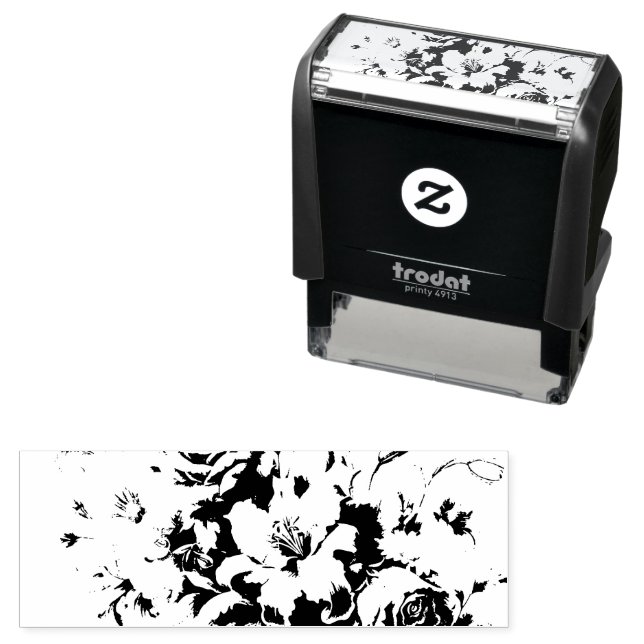 Tampon Auto-encreur Perfection florale noire et blanche (En situation)