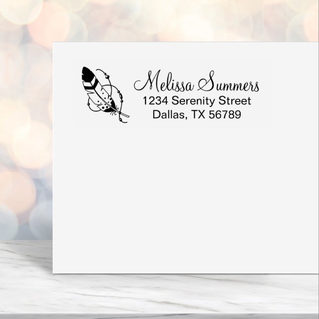 Tampon Auto-encreur Perles de plume Tribal Boho Amulet Adresse (Créateur téléchargé)