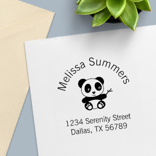Tampon Auto-encreur Petit Panda mignon tenant une adresse d'arc en bam