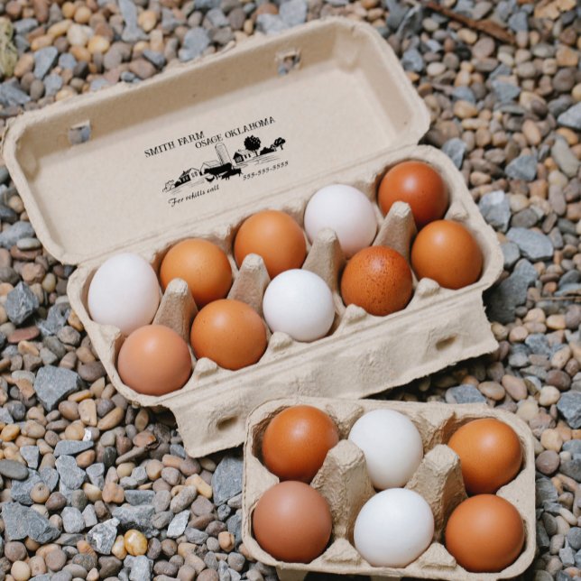 Tampon Auto-encreur Petite ferme d'élevage Oeuf Carton Étiquette alime (Créateur téléchargé)