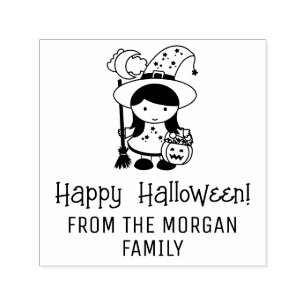 Tampon Auto-encreur Petite Sorcière Mignonne Trick or Treater Nom Hall