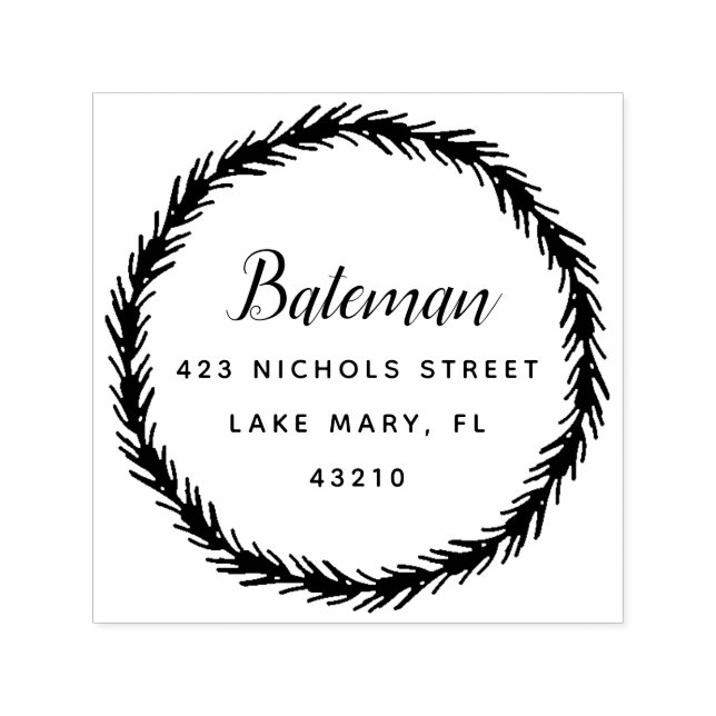 Tampon Auto-encreur Pine Wreath | Timbre auto-alimenté de l'adresse de (Design)