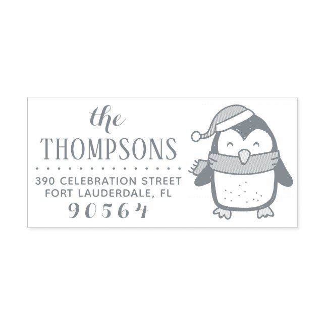 Tampon Auto-encreur Pingouin moderne Noël Adresse de retour (Design)