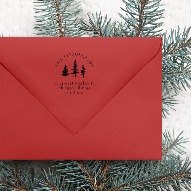 Tampon Auto-encreur Pins de Noël Nom de famille Adresse de retour (Créateur téléchargé)