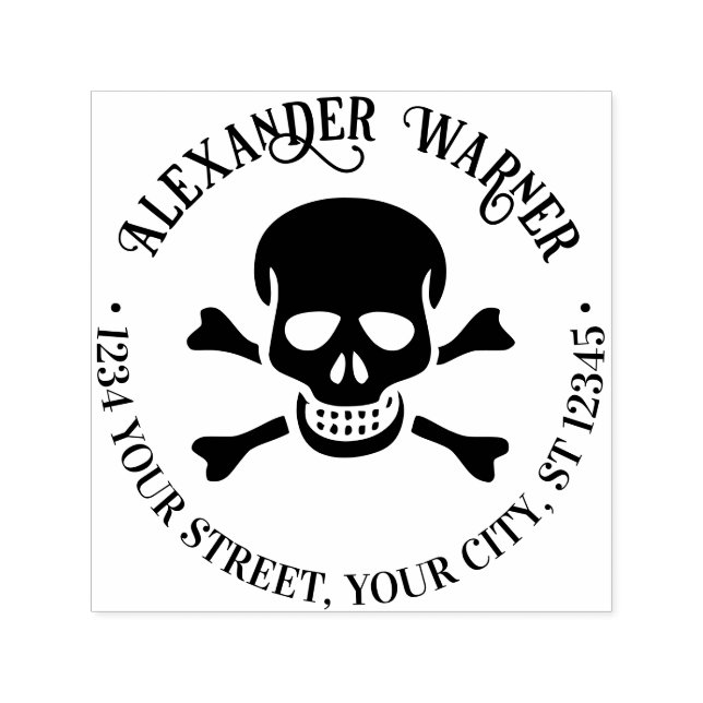 Tampon Auto-encreur Pirate Skull and Crossbones Nom Adresse de retour (Design)