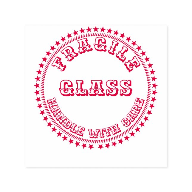 Tampon Auto-encreur Poignée fragile avec soin GLASS avertissement rond (Design)