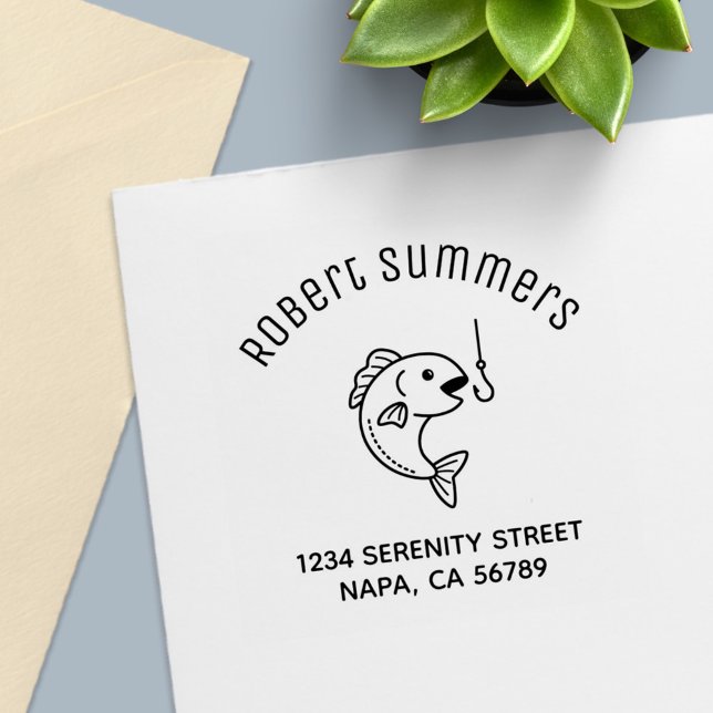 Tampon Auto-encreur Poisson Bip Pêche Hook Arch Adresse (Créateur téléchargé)