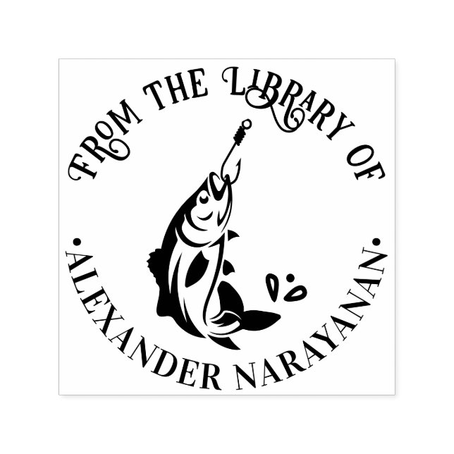 Tampon Auto-encreur Poisson capturé sur crochet de la bibliothèque du  (Design)