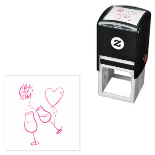 Tampon Auto-encreur Pop Fizz Clink Vins Lunettes de vin Coeur Ballons