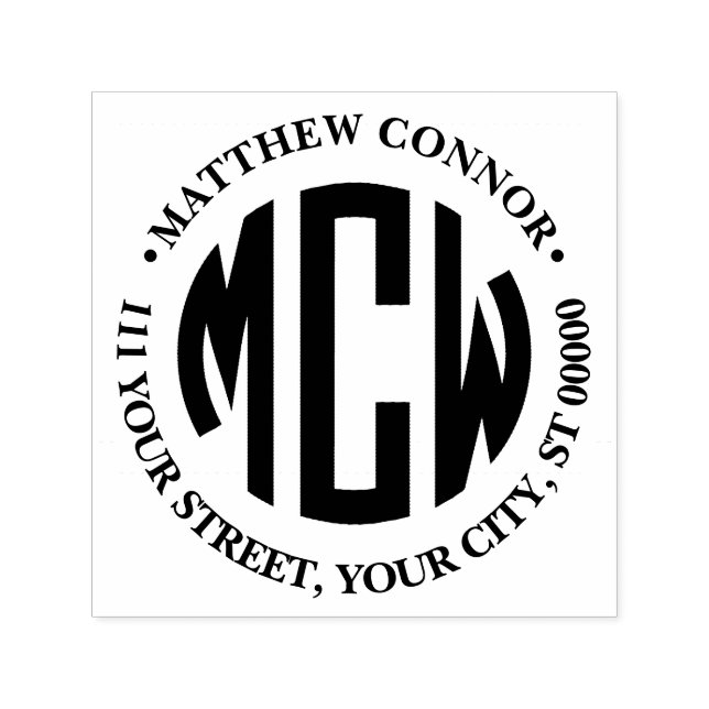 Tampon Auto-encreur Preppy 3 initiale du monogramme circulaire Adresse (Design)