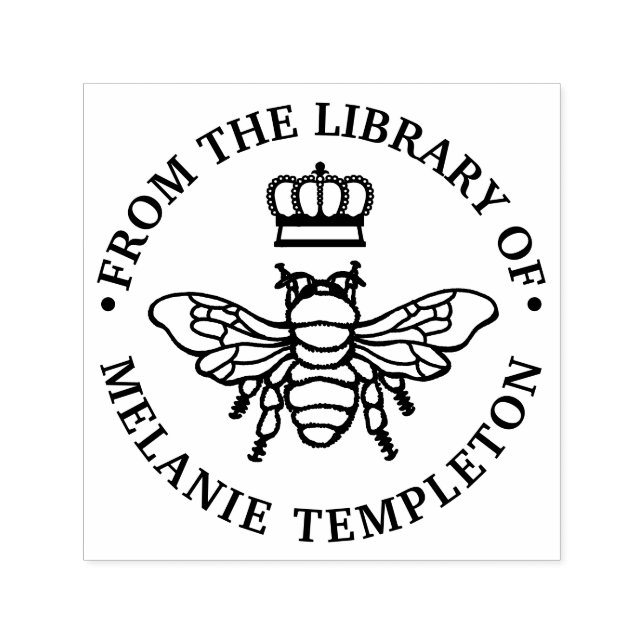 Tampon Auto-encreur Queen Bee With Crown “From the library of” Name (Design)
