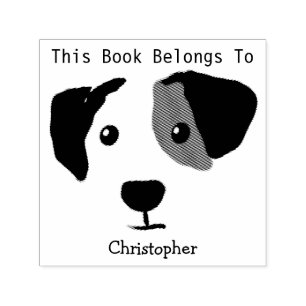 Tampon Auto-encreur Quizzical Happy Dog Ce Livre Appartient À