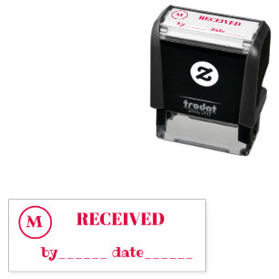 Tampon Auto-encreur REÇU Nom Date Monogramme Encre Rouge Entreprise