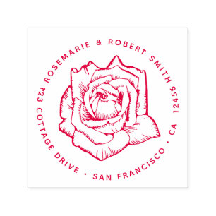 Tampon Auto-encreur Red Botanical Rose Flower Blossom Return Adresse :