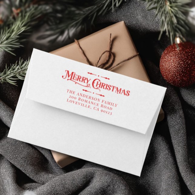 Tampon Auto-encreur Red Joyeux Noël Classic Adresse de retour (Red Merry Christmas Classic Return Address Self-inking Stamp)