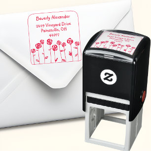 Tampon Auto-encreur Red Rose Garden Self-Inking Adresse de retour Timb