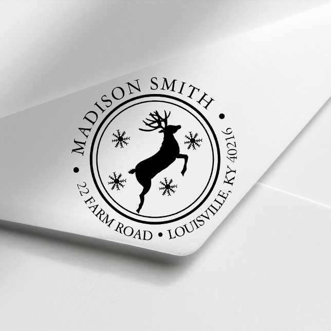 Tampon Auto-encreur Reindeer Snowflake Christmas Circle Adresse de ret (Créateur téléchargé)