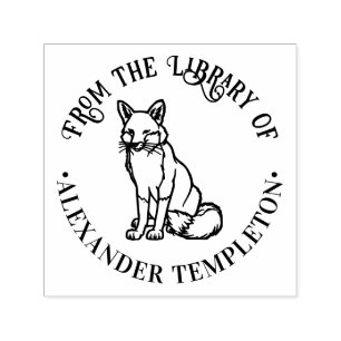Tampon Auto-encreur Renard rustique assis "From the Library of" Nom du