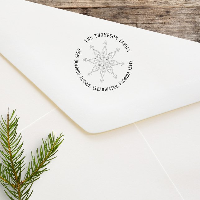 Tampon Auto-encreur Retourner l'adresse Christmas Snowflon (Custom return address self inking stamp with whimsy snowflake.)