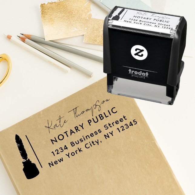 Tampon Auto-encreur Retourner l'adresse de l'entreprise Notaire Plume  (Return Address Business Notary Feather Script Self-inking Stamp)