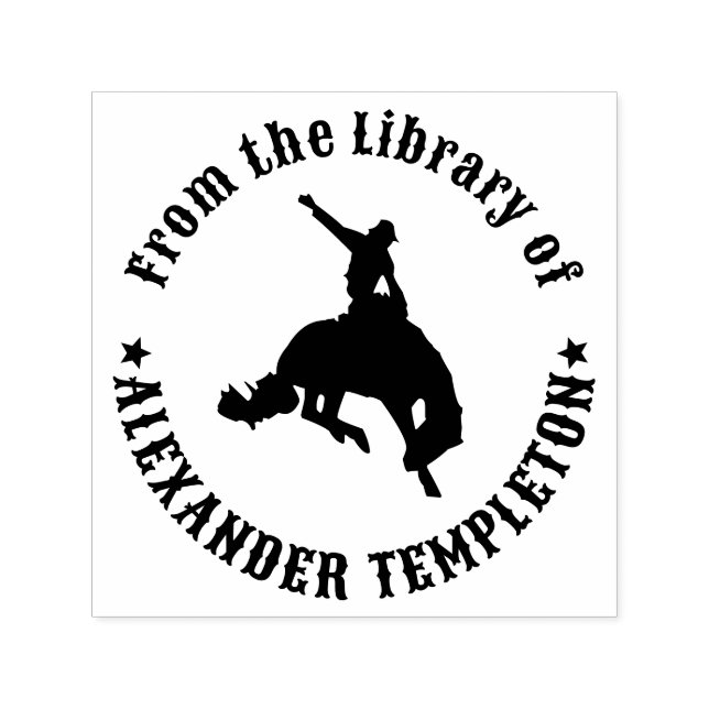 Tampon Auto-encreur Rodeo Cowboy sur Bucking Bronco Library Nom du liv (Design)