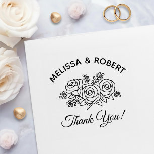 Tampon Auto-encreur Rose Bouquet Merci Mariage