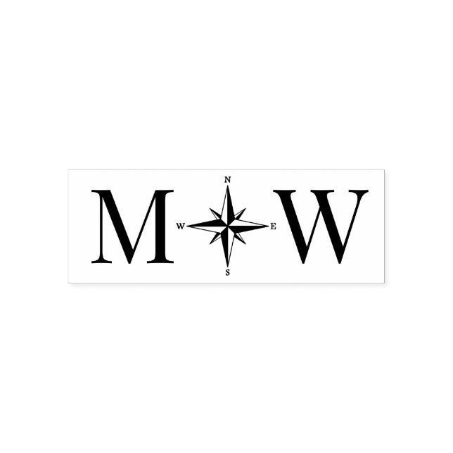 Tampon Auto-encreur Rose Compas Couple Mariage 2 Monogramme initial (Design)