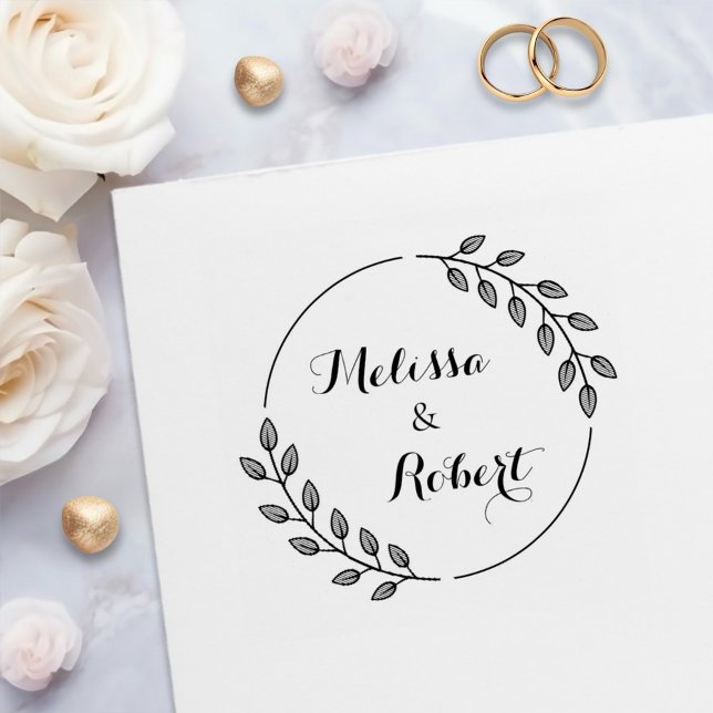 Tampon Auto-encreur Round Leaves Wreath Custom Names (Créateur téléchargé)