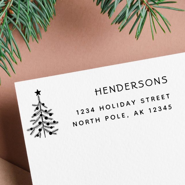 Tampon Auto-encreur Russe Christmas Tree Adresse de retour (Créateur téléchargé)