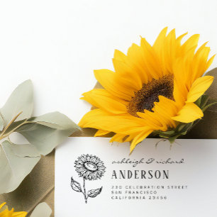 Tampon Auto-encreur Rustic Country Sunflower Noms et adresse de retour