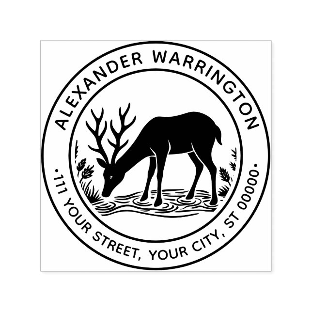 Tampon Auto-encreur Rustic Deer Boisson Eau Nom de famille Date Est (Design)