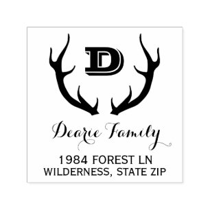 Tampon Auto-encreur Rustic Monogram Adresse de retour   Cerfs Antlers