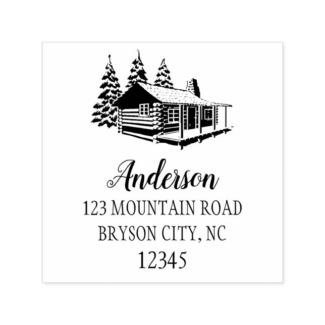 Tampon Auto-encreur Rustic Mountain lodge pins retour adresse (Design)