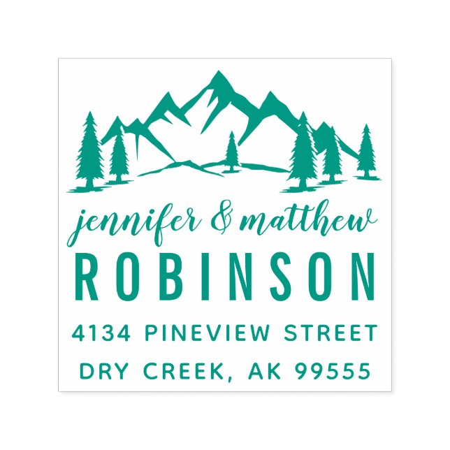 Tampon Auto-encreur Rustic Mountains & Pines Mariage Adresse de retour (Design)