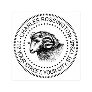 Tampon Auto-encreur Rustic Ram Head Nom de la face Adresse de retour