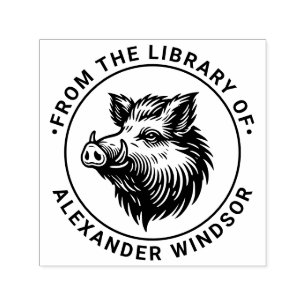 Tampon Auto-encreur Rustic Wild Boar Head Library Nom du livre