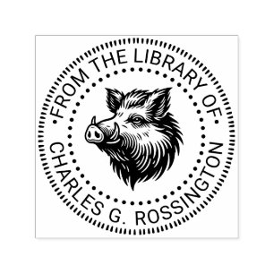 Tampon Auto-encreur Rustic Wild Boar Head Library Nom du livre #1N