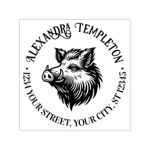 Tampon Auto-encreur Rustic Wild Boar Head Nom Adresse de retour #1P