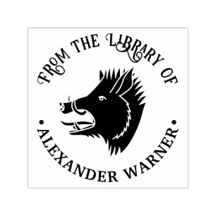 Tampon Auto-encreur Rustic Wild Boar Head Round Library Nom du livre