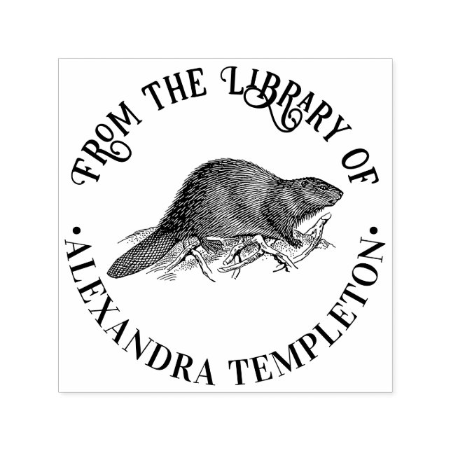 Tampon Auto-encreur Rustique Beaver #2 Round Library Nom du livre (Design)