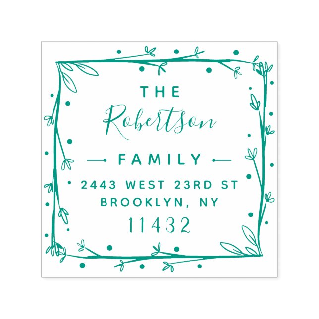 Tampon Auto-encreur Rustique Carré élégant Script Famille Adresse de r (Design)