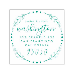 Tampon Auto-encreur Rustique Script Wreath Mariage Couple Adresse de r