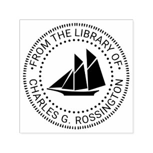 Tampon Auto-encreur Schooner Sailboat Bibliothèque nautique Nom du liv