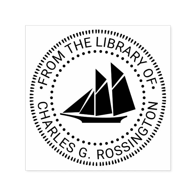 Tampon Auto-encreur Schooner Sailboat Bibliothèque nautique Nom du liv (Design)